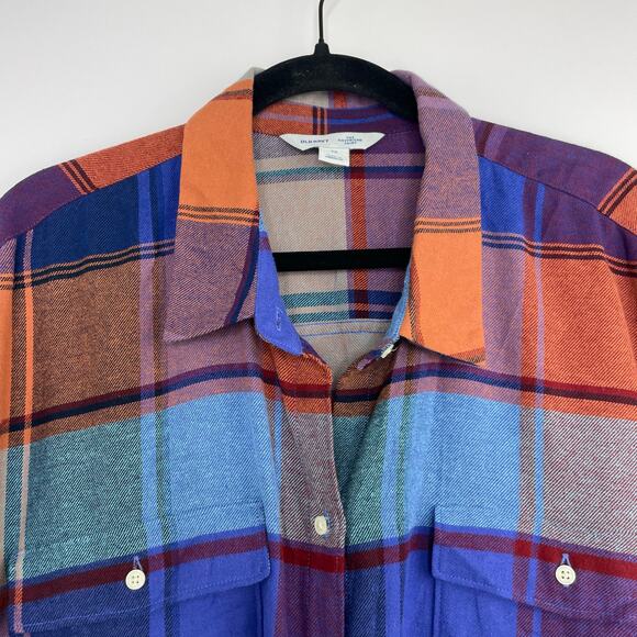 Old Navy The Boyfriend Shirt multi-color plaid flannel shirt women's 3X - Picture 2 of 11
